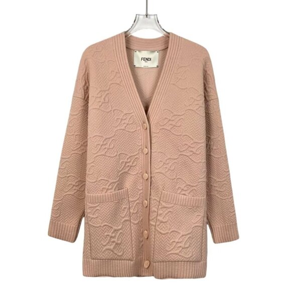 Fendi Beige Monogram Knit Cardigan With Pockets & Button Closure Womens Size XS - Picture 1 of 8